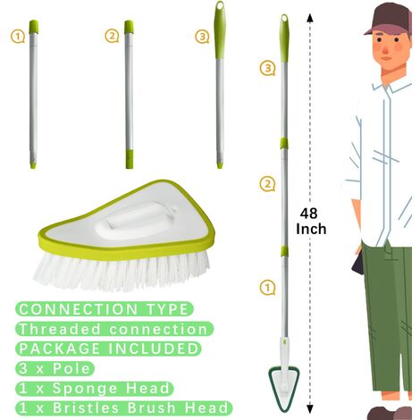 Brosse de nettoyage pour baignoire et carrelage, brosse de nettoyage de douche 2 en 1 avec manche extensible de long et tampon de brosse à récurer interchangeable