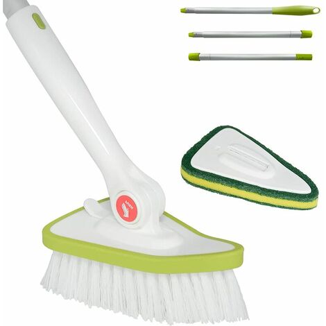 Brosse de nettoyage pour baignoire et carrelage, brosse de nettoyage de douche 2 en 1 avec manche rétractable de 150 cm de long et tampons de brosse à récurer interchangeables，HANBING