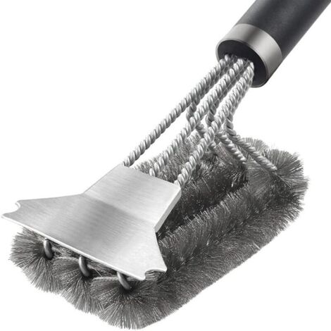 Brosse de nettoyage pour barbecue avec poils extra longs en acier inoxydable, spatule en acier inoxydable et poignée isolante en polypropylène - Accessoire de barbecue pour barbecue, bar