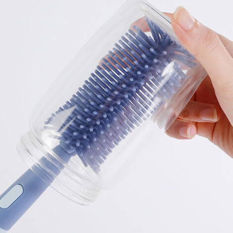 Brosse de Nettoyage pour Biberons en Forme de Lapin, Long Manche en Silicone, Sans Emballage, Couleur Bleue