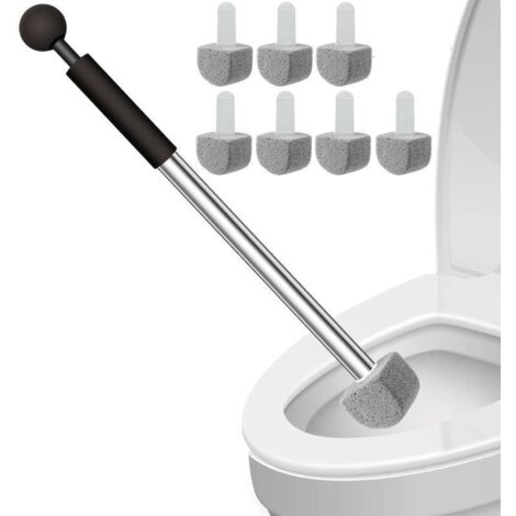 Brosse de nettoyage pour cuvette de toilettes en pierre ponce, avec manche et 7 pierres ponces.