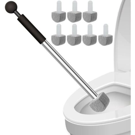 Brosse de nettoyage pour cuvette de toilettes en pierre ponce, avec manche et 7 pierres ponces.