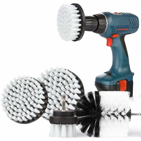 Brosse de Nettoyage pour Perceuse, 2'' / 3,5'' / 4'' / 5'' Versailles Perceuse Nettoyage Brosse Rotative Nettoyage à Poils Souples ​pour Perceuse Electrique Outil de Nettoyage pour Tapis-(4 Pcs, Blanc