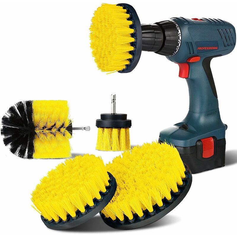 Brosse de Nettoyage pour Perceuse 4 Pièces, Brosse Rotative Nettoyage de 2'' / 3,5'' / 4'' / 5'' pour Perceuse Electrique Brosse Perceuse Nettoyage à