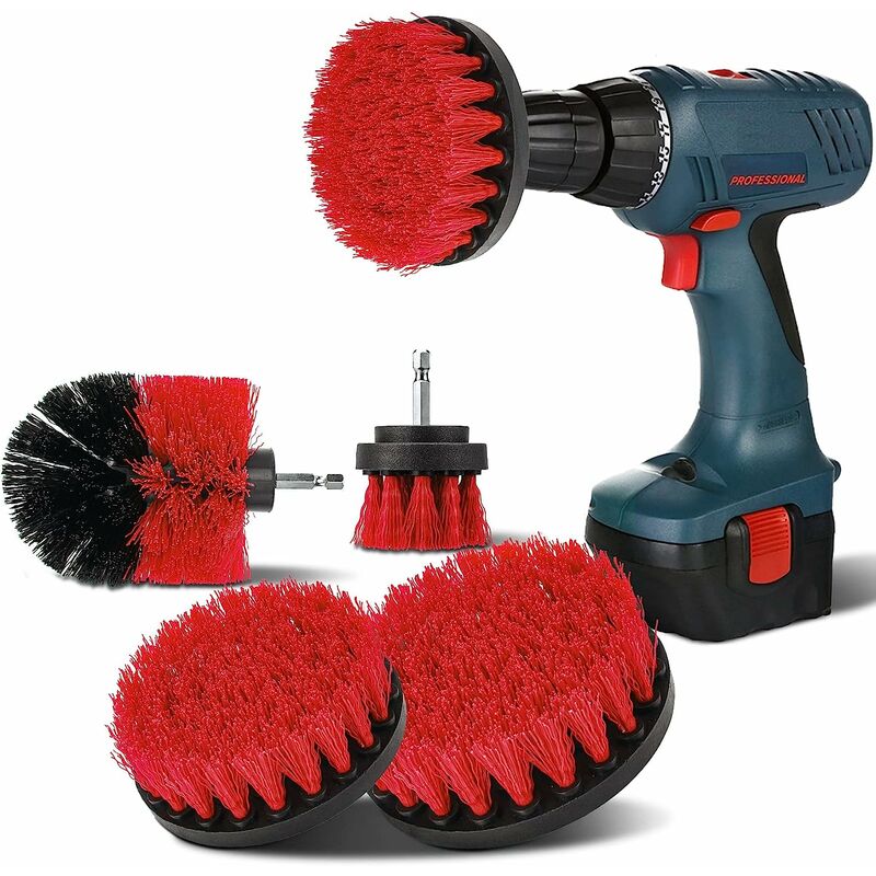 Brosse de Nettoyage pour Perceuse 4 Pièces, Brosse Rotative Nettoyage de 2'' / 3,5'' / 4'' / 5'' pour Perceuse Electrique Brosse Perceuse Nettoyage à