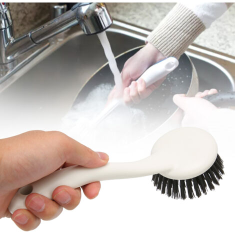 Brosse de Nettoyage pour Plaque de Cuisson à Long Manche avec Poils Durables, Matériau Plastique Blanc
