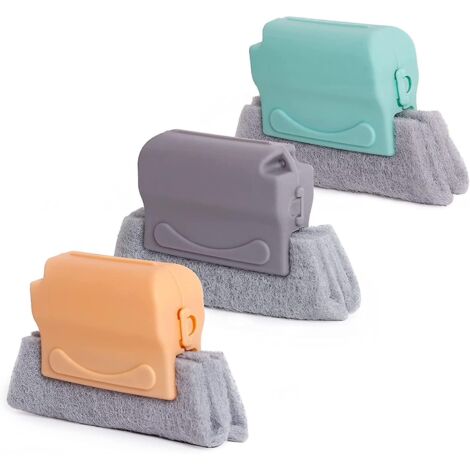 Brosse de nettoyage pour rainures de fenêtres, outil de nettoyage pour fentes coulissantes de portes et fenêtres, outil de nettoyage manuel pour fentes (lot de 3) : beige, gris, bleu