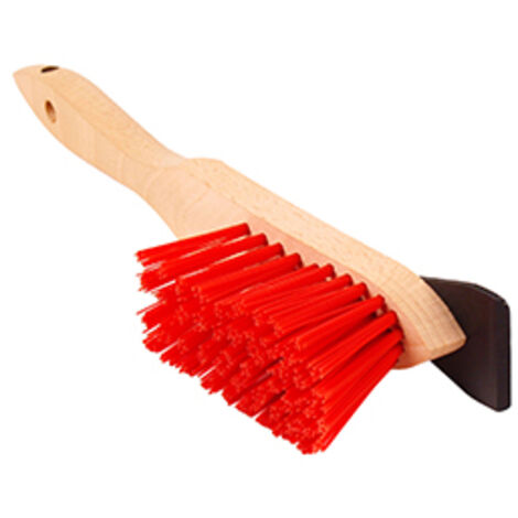 Brosse De Nettoyage Pour Robot De Tonte. Brosse Dure Et Raclette. Manche En Bois.