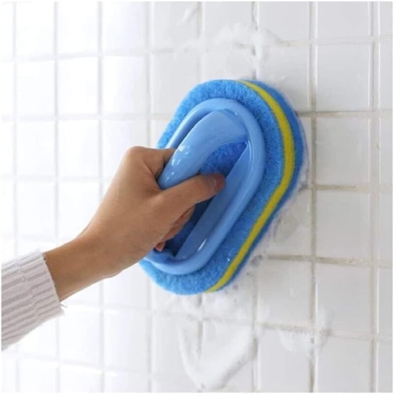 Brosse de nettoyage pour salle de bain, cuisine, baignoire, toilettes, brosse éponge tout usage avec poignée ergonomique, produit de nettoyage pour