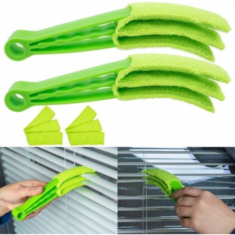 Brosse de nettoyage pour stores, stores et lamelles - Lot de 2 + 2 brosses ménagères compactes - Brosse de nettoyage pour stores vénitiens - Brosse de nettoyage à lamelles - Brosse de nettoyage，21cm
