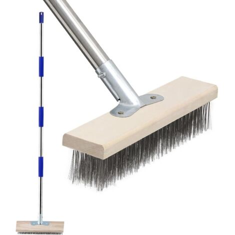 Brosse de Nettoyage pour Terrasse avec Long Manche, Brosse en Fil d'acier Inoxydable 152cm, Brosse de Nettoyage Lourde pour Béton, Surfaces Rugueuses, Patio, Jardin, Garage