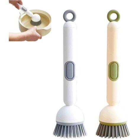 Brosse de Nettoyage réglable avec Distributeur de Liquide, brosses à Vaisselle à Long Manche, brosses à récurer de Cuisine pour Nettoyer la Vaisselle, Les casseroles et Les éviers (2pcs)