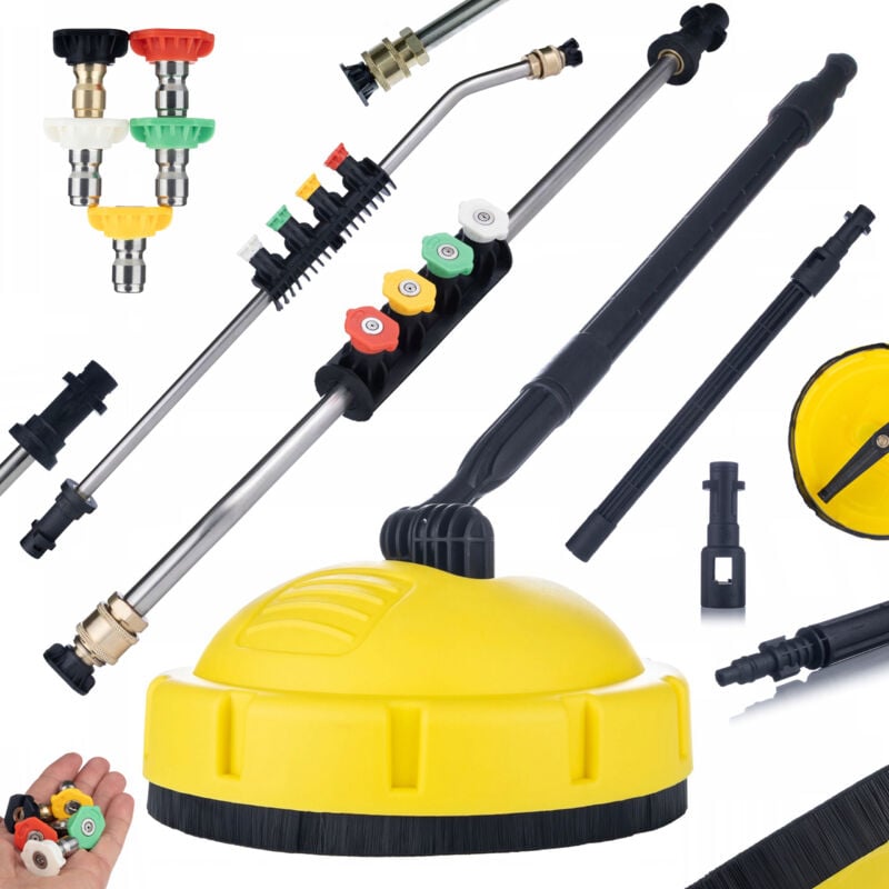 Spazzola pulizia Rosfix T-racer cube per idropulitrici Karcher + lancia per idropulitrice 1/4', piegata 15°, con set di 5 ugelli e maniglia