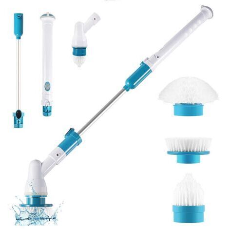 Brosse de nettoyage rotative électrique avec 3 têtes de brosse de nettoyage remplaçables, brosse à récurer télescopique étanche, adaptée à la salle de bain, au mur (Réglementation européenne) H509