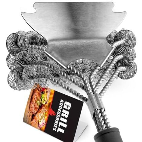 Brosse de nettoyage sécuritaire pour barbecue – Nettoyant pour grilles en acier inoxydable – Accessoire sécuritaire pour barbecues en céramique/Weber à gaz/charbon