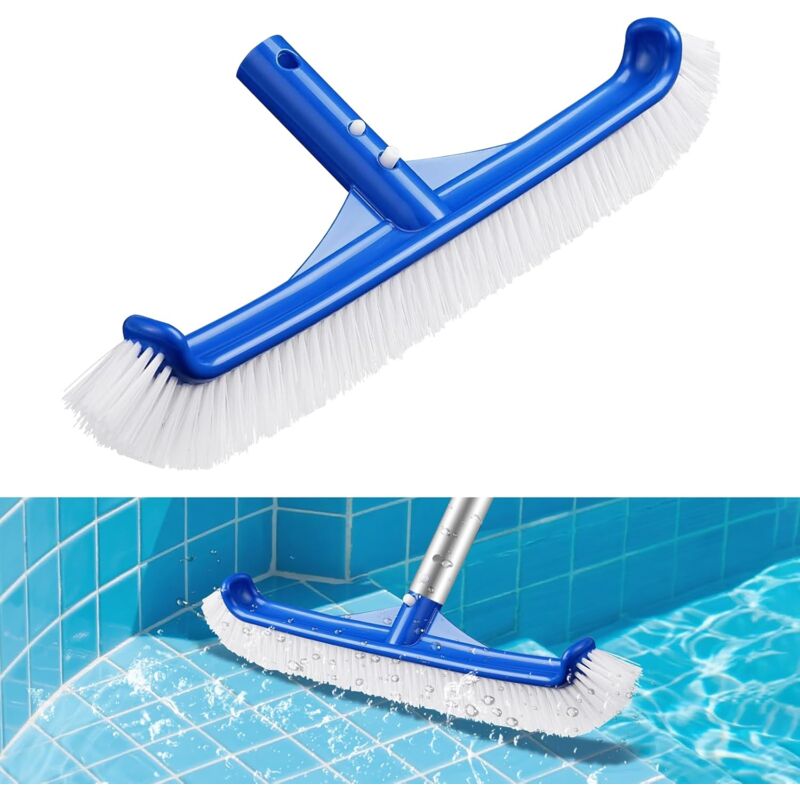 Brosse de Piscine, 43cm Piscine Tête de Brosse, Brosse de Nettoyage pour Piscine, avec Extrémité courbée Clip EZ Poils en Nylon, pour Piscine