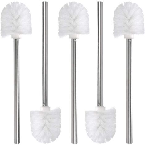 Brosse de rechange pour toilettes/toilettes/salle de bain 5 pièces, tête de brosse de nettoyage, manche en acier inoxydable et tête en plastique, blanc, 37,5cm