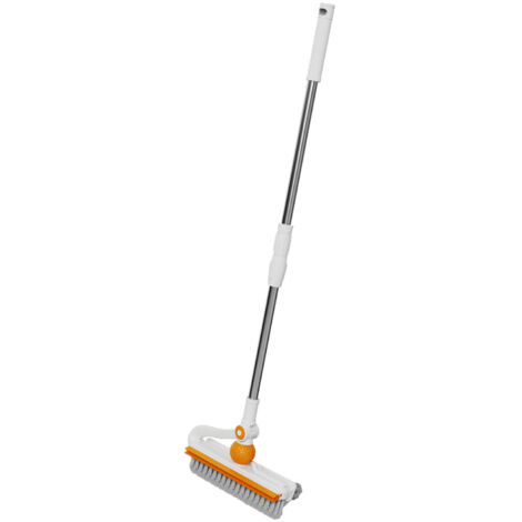 Brosse de récurage pour sols avec manche long - Idéale pour salle de bain, cuisine, garage et terrasse - Design blanc épuré