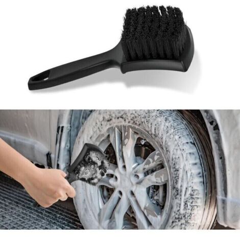 Brosse de Roue pour Jantes, Brosse de Nettoyage de re, Brosse de Lavage de re Douce de Poils, Accessoires de re Nettoyant de Pneu à Poignée (Noir)