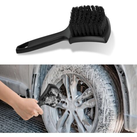 Brosse de Roue pour Jantes, Brosse de Nettoyage de Voiture, Brosse de Lavage de Voiture Douce de Poils, Accessoires de Voiture Nettoyant de Pneu à Poignée (Noir)
