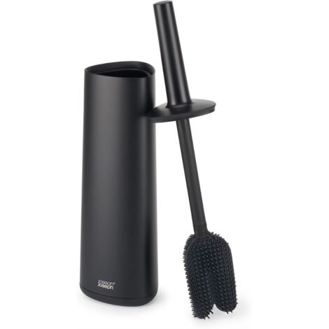 Brosse de salle de bain avancée Joseph Joseph Flex 360 avec finition noire mate, tête flexible de triple action, poils durables, support élégant.
