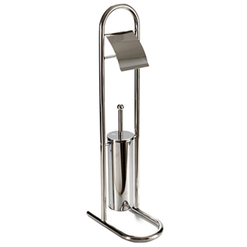 Bigbuy - Porte-rouleau de papier toilette avec support et porte-balai de toilette, acier inoxydable, 80 cm, 50689-50691, béryl