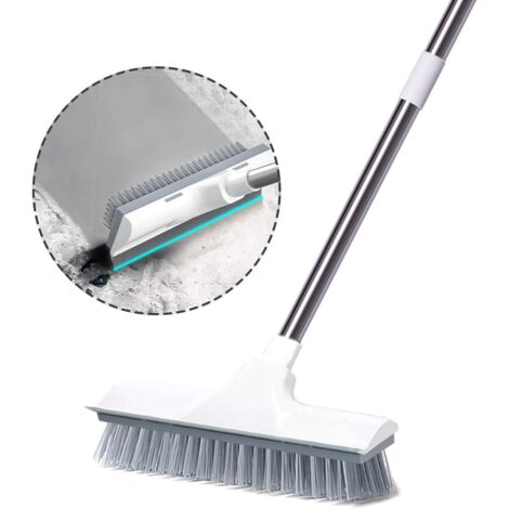 Brosse de Sol 2 en 1 avec Raclette, Manche Réglable et Poils Durs pour Terrasse, Carrelage, Salle de Bain et Piscine