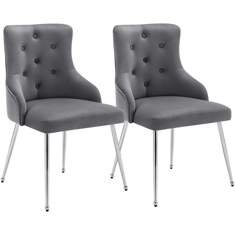 2 sets de chaises de salle à manger avec boutons, Fauteuil rembourré, Chaises avec pieds en métal, Fauteuil lounge moderne, Chaise de salon de