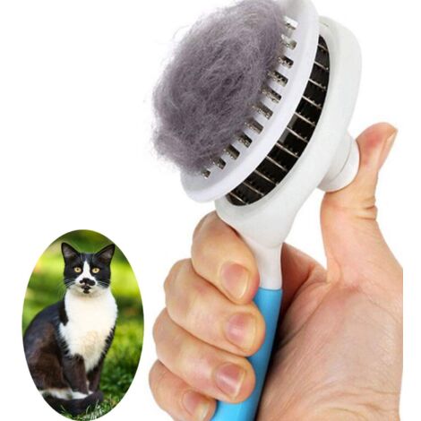 Brosse de toilettage de Chien, Brosse Chat Poil Long, Brosse Chiens et Chats Autonettoyante, avec Enlèvement des Poils en Un Clic, pour Chiens et Chats de Petite, Moyenne et Grande (Bleu)