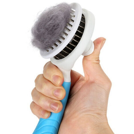 Brosse de toilettage pour chats et chiens — Brosse autonettoyante (Bleue, Poils fins)