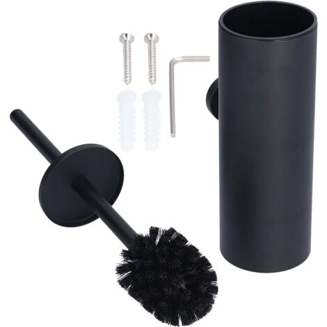 Brosse de toilette avec support, en acier inoxydable, à long manche, brosse souple, ensemble de brosses de nettoyage pour toilettes, noire