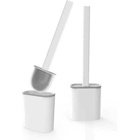 Brosse de Toilette, Balayette Suspendue, Brosse WC Suspendue en SiliCône Antibactérienne avec Support Hygiénique 2Pcs-Fei Yu