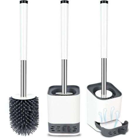Brosse de toilette, brosse de toilette en silicone avec récipient à séchage rapide, montage mural et suspension verticale