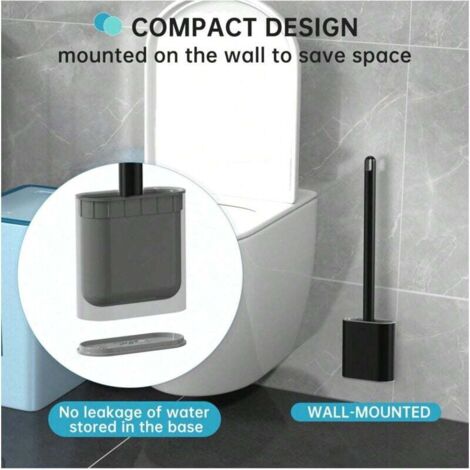 Brosse de toilette, brosse de toilette en silicone n'endommage pas les toilettes, brosse de toilette murale - conception anti-roulement, anti-égouttage, convient pour les caravanes et les camping-cars