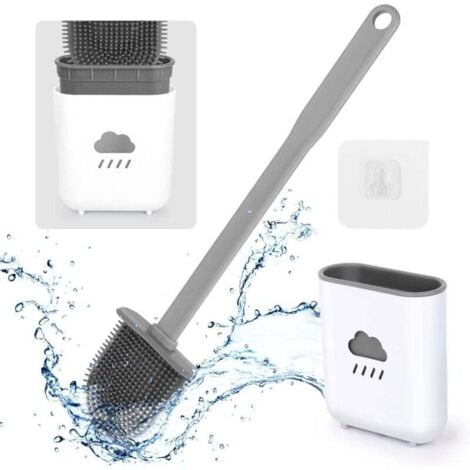 SUNXURY Brosse de Toilette, Brosse Silicone WC, Brosse WC Suspendu, Brosse de Toilette en Silicone avec Support à séchage Rapide pour Un Nettoyage en Profondeur, Toilette de Salle de Bain - Gris