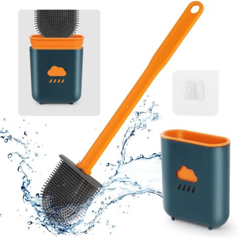 Brosse de Toilette- Brosse Silicone WC, Suspendu, avec Support à séchage Rapide pour Un Nettoyage en Profondeur, (Bleu)