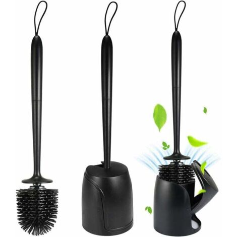 Brosse de Toilette Brosse WC en SiliCône, Balayette WC Ensemble à Manche Long avec Séchage Rapide Support Set et Brosse WC Jeu de Supports de Fermeture Automatique pour Salle de Bain ou WC d'invités-F