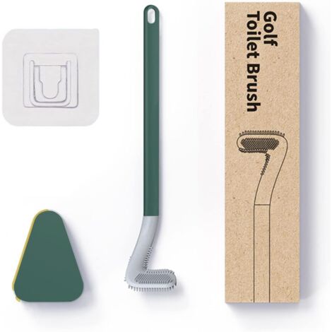Brosse de Toilette de Golf, Brosse WC en Silicone, Manche Long Ensemble Toilette en Silicone avec Base à Ouverture Automatique et Anti-Fuite (Vert avec Base)