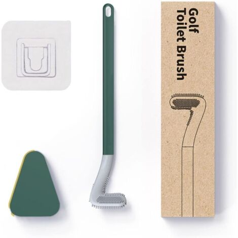 Brosse de Toilette de Golf, Brosse WC en Silicone, Manche Long Ensemble Toilette en Silicone avec Base à Ouverture Automatique et Anti-Fuite (Vert avec Base)