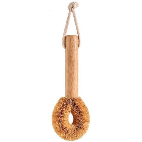 Brosse de Toilette en Bois-tête de Brosse en Fibre de Coco Naturelle et Manche en Bois de hêtre pour Salle de Bain, Brosse à récurer, Brosse de Nettoyage pour Toilettes（1pc）