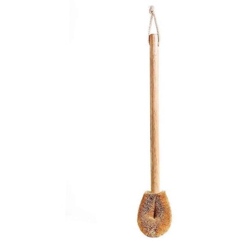 Brosse de toilette en fibre de coco naturelle - Manche en bois écologique avec sangle en coton (1 pièce, Camel)[D]-AquaForge