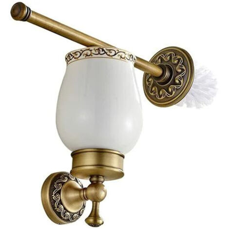 Brosse de toilette en laiton de haute qualité, finition laiton antique, ornée de motifs délicats à la base et sur la barre, couleur bronze. Accessoire de décoration pour la salle de bain.