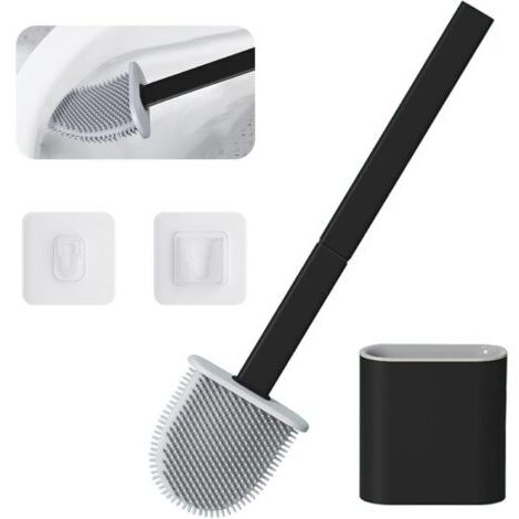 Brosse De Toilette en Silicone Flex avec Support,Brosse De Toilette À Nettoyage en Profondeur avec Poignée en Plastique Antidérapante,Tête De Cuvette Pliable pour Nettoyer Le Coin des Toilettesour