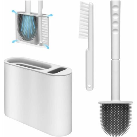 Brosse de toilette en silicone gris foncé, kit de nettoyage mural à poils doux-AquaForge
