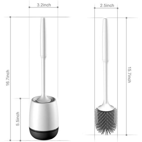 Brosse de toilette et support, brosse de toilette en silicone avec support à séchage rapide, 10 x 14 cm, noir (fixation au sol ou murale)-AquaForge