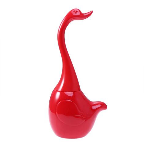 Brosse De Toilette Forme De Cygne Compacte pour Salle De Bain Ensemble De Brosse Et Support Rouge