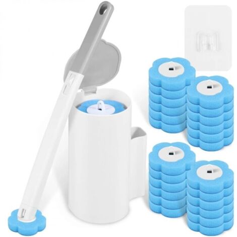 Brosse de toilette jetable, brosse WC jetable éponge, têtes de rechange pour tige de toilette, avec support pour lavabo, baignoire (gris)