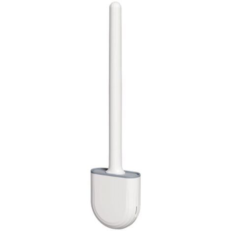Brosse de toilette murale sans angle mort, brosse de nettoyage de toilette avec tête de brosse en caoutchouc souple et manche amovible (modèle White Moon Drain)-AquaForge