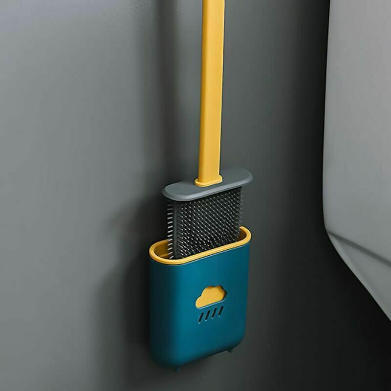 Ensoleille - Brosse de toilette plate en Silicone, brosse de toilette antibactérienne et Kit de support, ensemble de brosse de toilette suspendue en