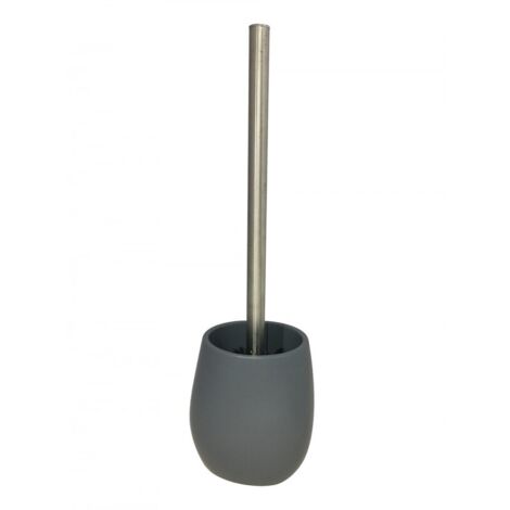 Brosse de toilette ronde gris anthracite et tige métal - LARA